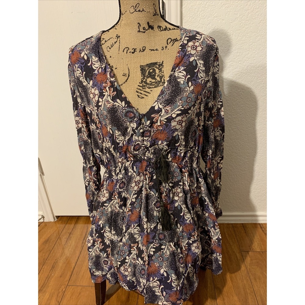 Free People Stealing Fire Mini Dress Large Floral V Neck